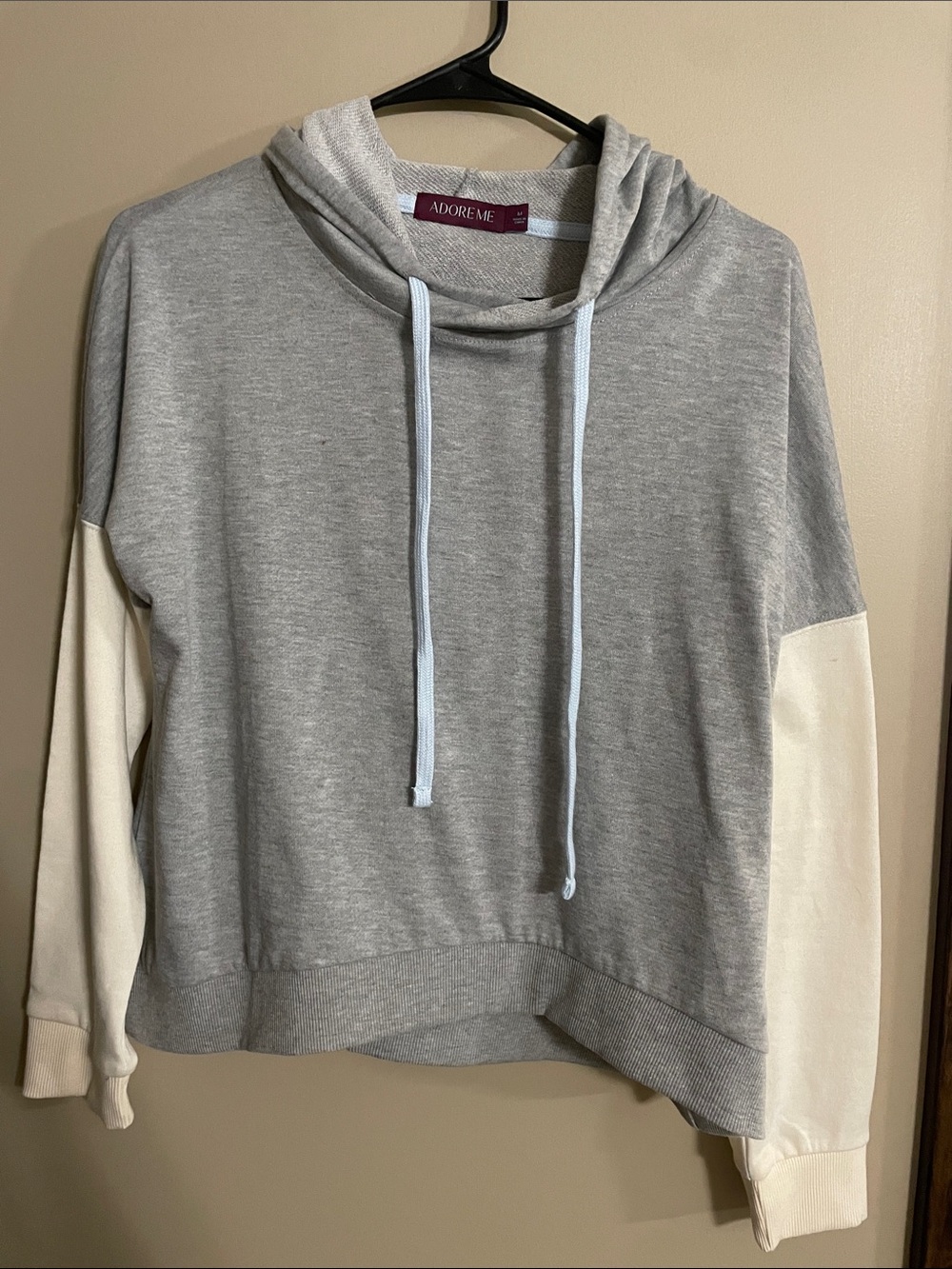 Adore Me Light Gray Hoodie with Cream Sleeves